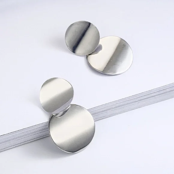 Silver Tone Dangle Disc Earrings - Picture 3 of 4